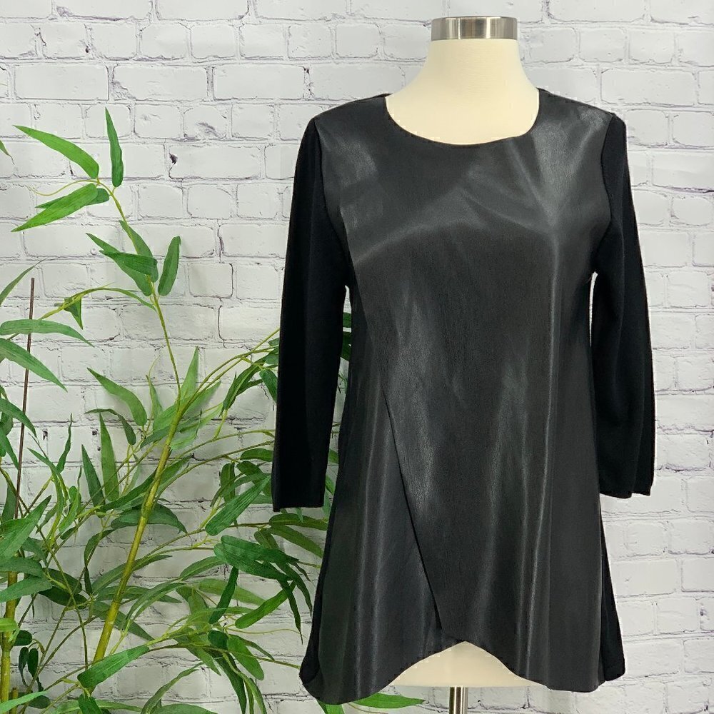 Zara Knit Black Top w/ Faux Leather Panel Front